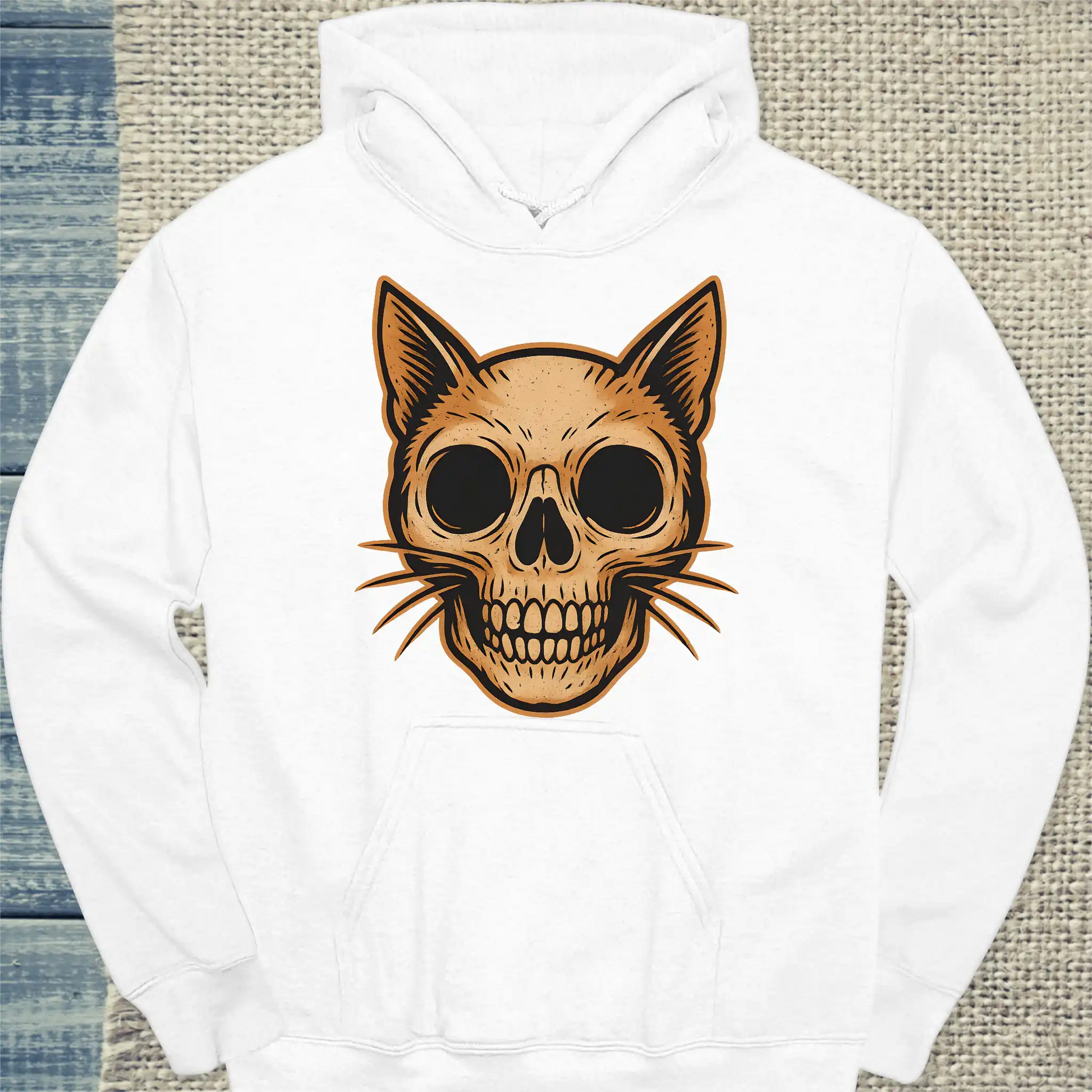 Hoodie - Cat Skull - Unisex - Katze Weiß