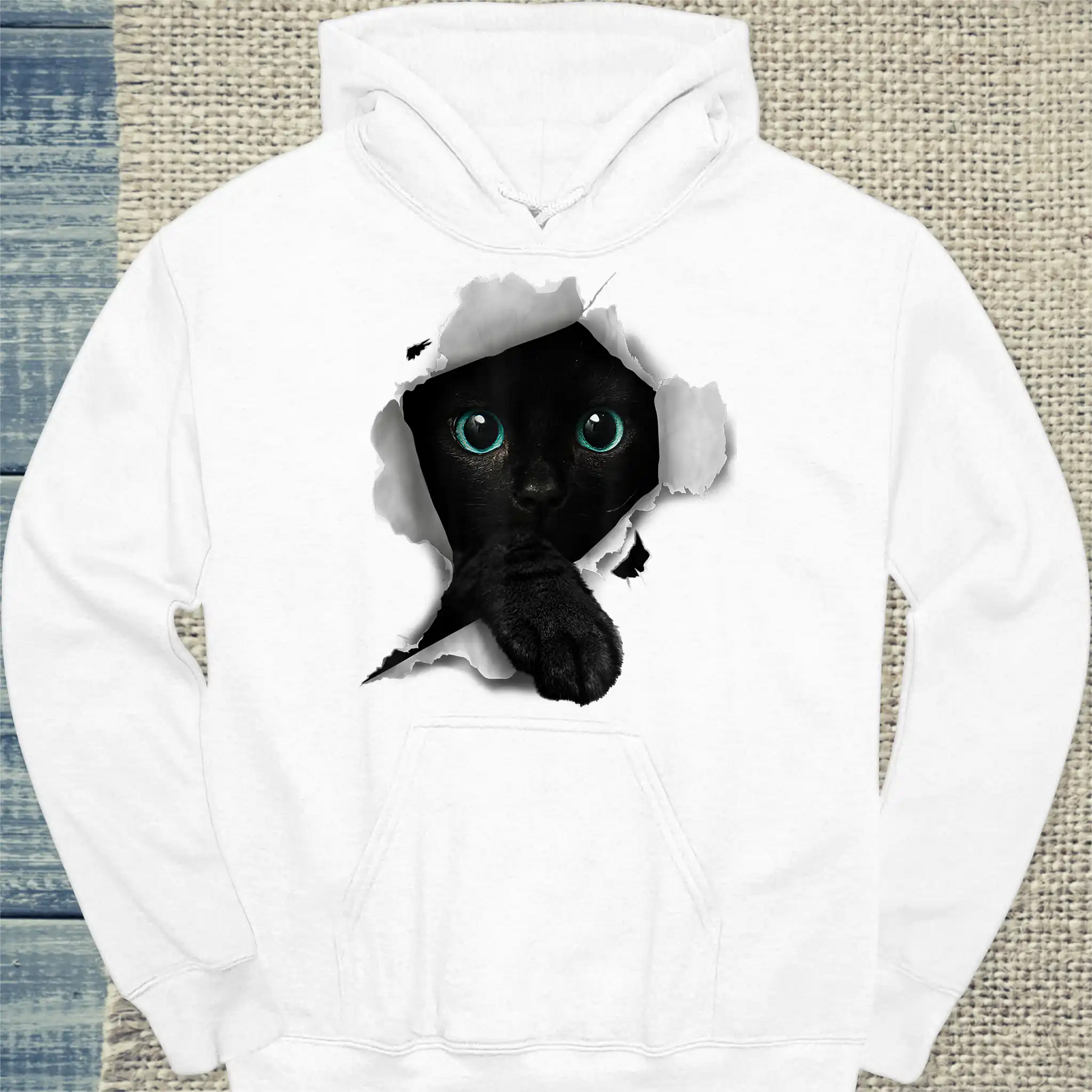 Hoodie - Cat Torn - Unisex - Katze Weiß