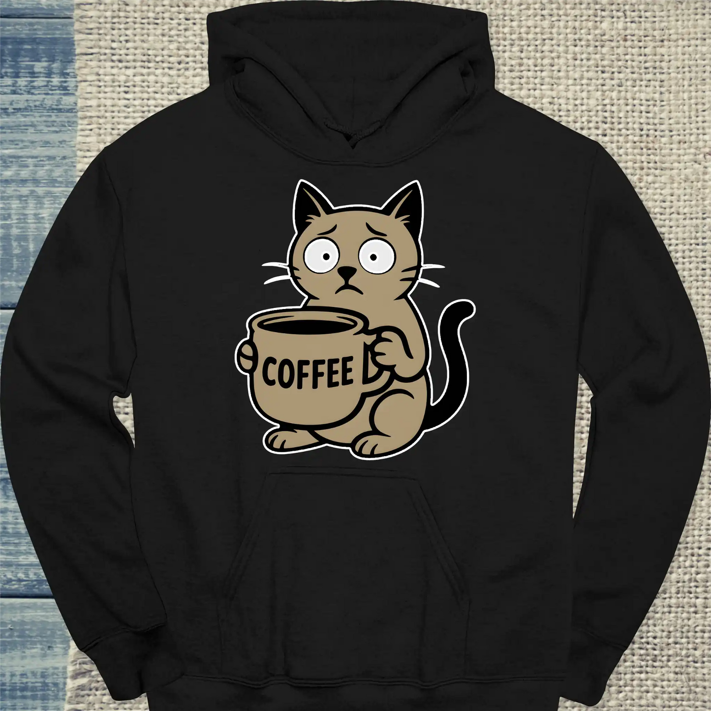 Hoodie - Cat with Coffee - Unisex - Katze & Kaffee Schwarz