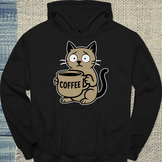 Hoodie - Cat with Coffee - Unisex - Katze & Kaffee Schwarz