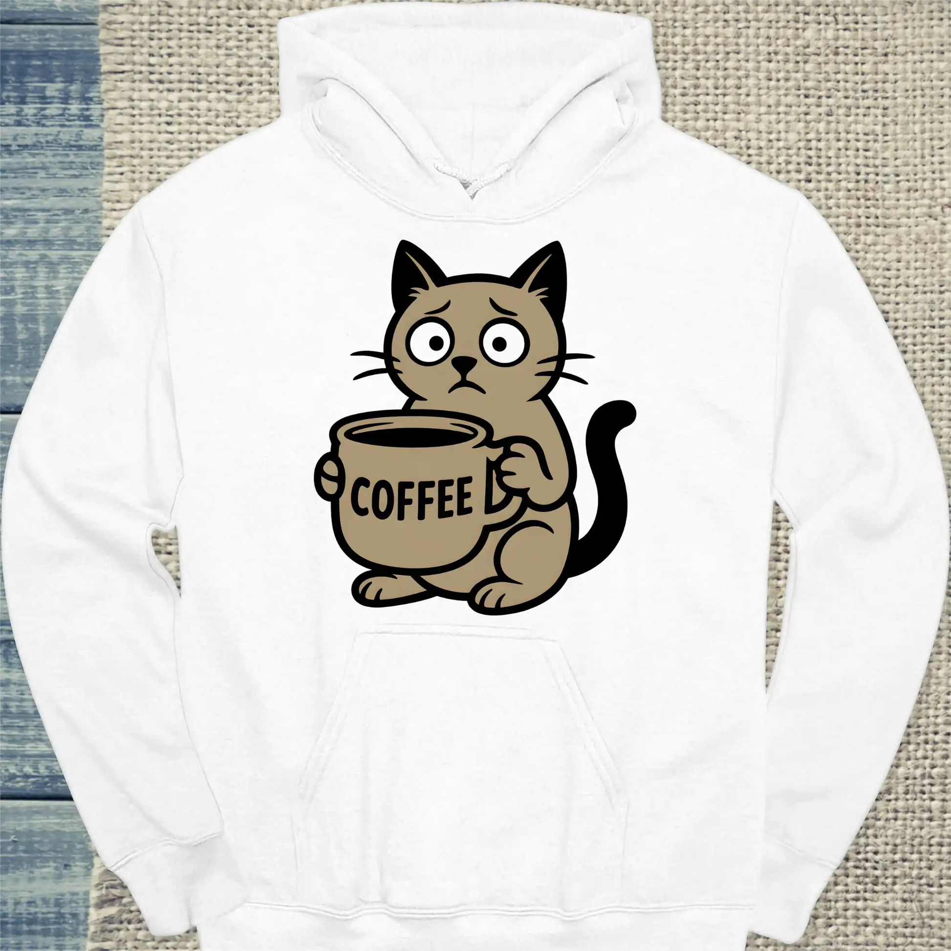 Hoodie - Cat with Coffee - Unisex - Katze & Kaffee Weiß