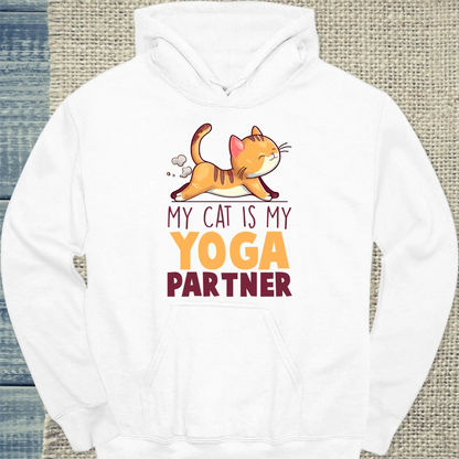 Hoodie - Cat Yoga Partner - Unisex - Katze Weiß