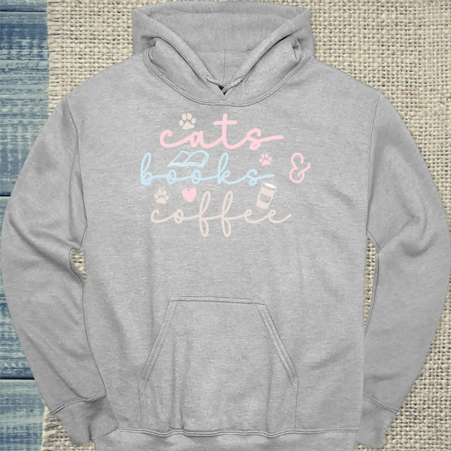 Hoodie - cats, books & coffee - Unisex - Katze, Kaffee Grau