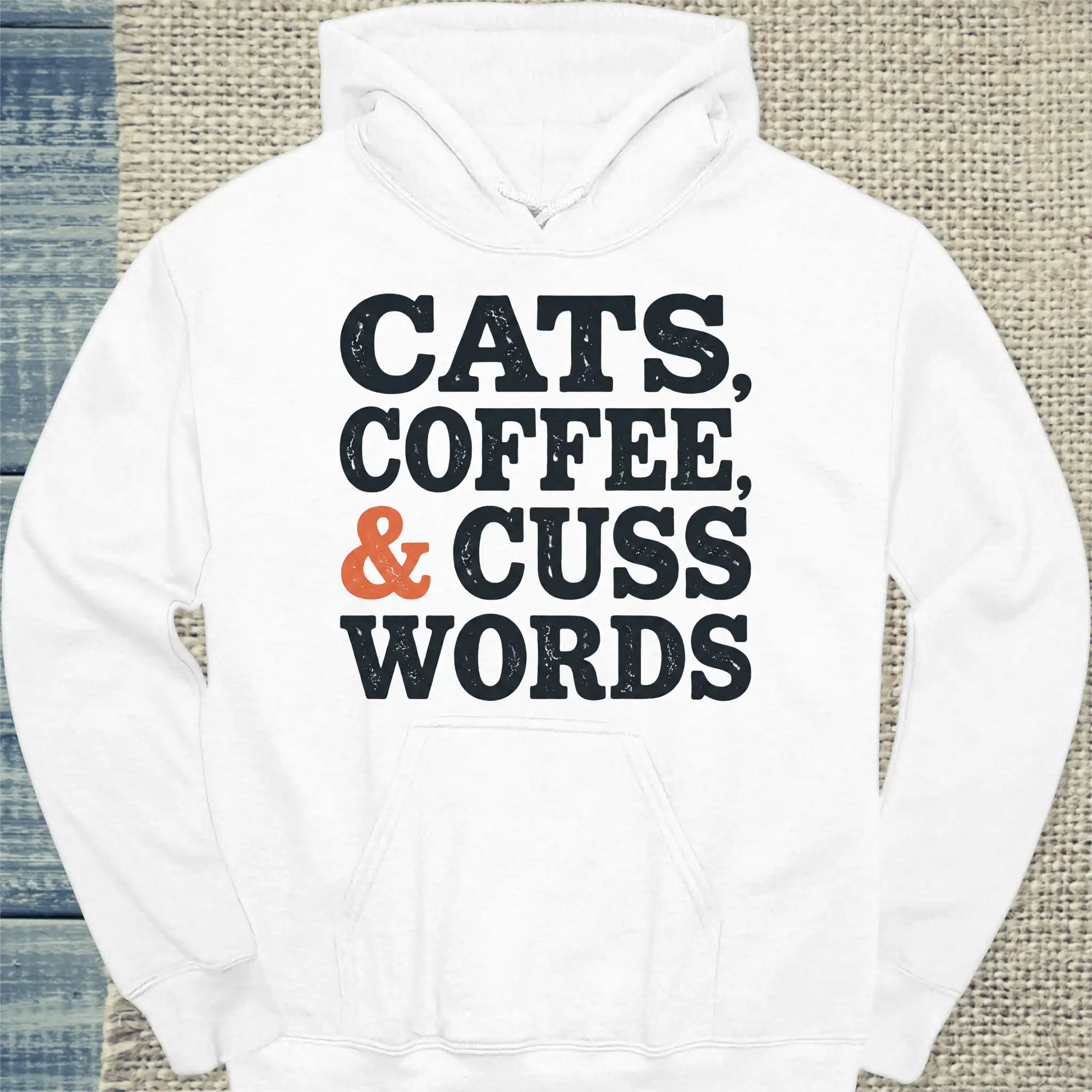 Hoodie - Cats, Coffee, and Cuss Words - Unisex - Katze Weiß