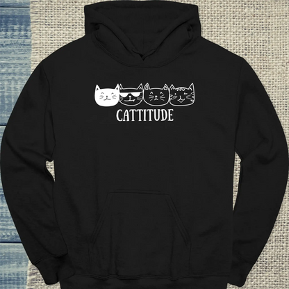 Hoodie - Cattitude - Unisex - Katze Schwarz