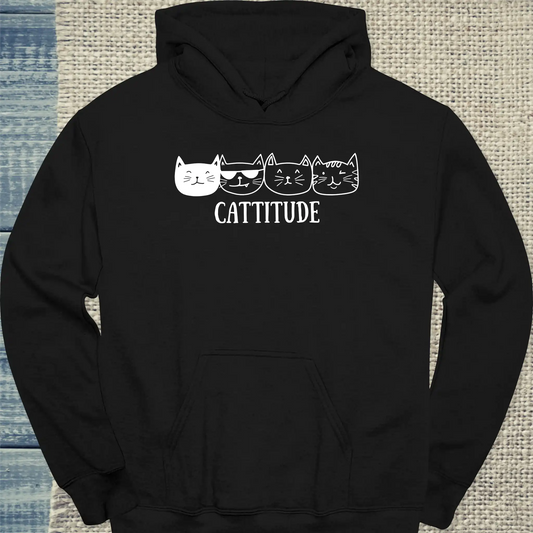Hoodie - Cattitude - Unisex - Katze Schwarz