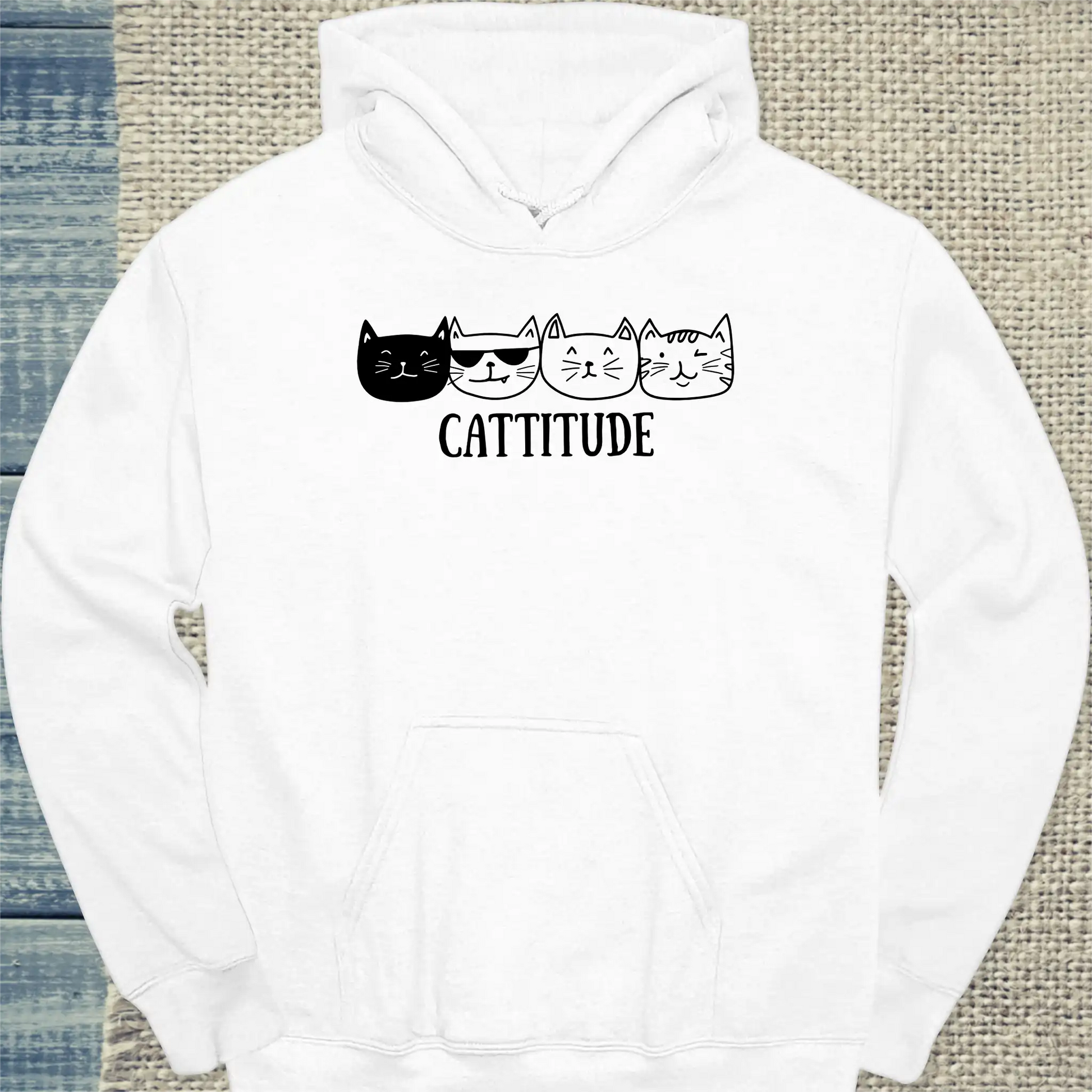 Hoodie - Cattitude - Unisex - Katze Weiß