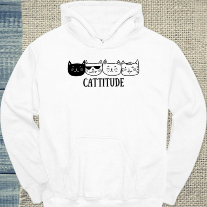 Hoodie - Cattitude - Unisex - Katze Weiß