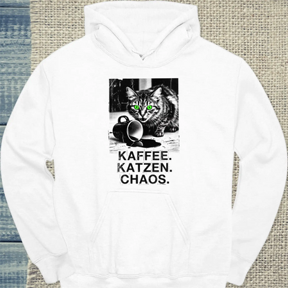 Hoodie - Chaos - Unisex - Katze & Kaffee Weiß