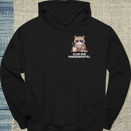 Hoodie - Club der Morgenmuffel - Unisex - Katze & Kaffee Schwarz