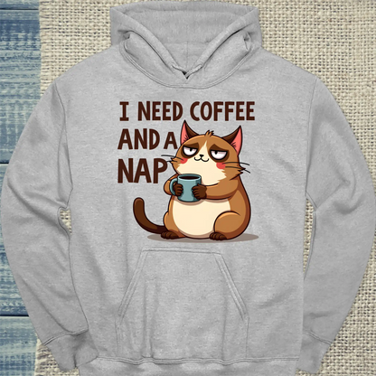 Hoodie - Coffee and a nap - Unisex - Katze & Kaffee Grau