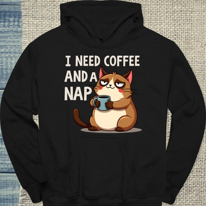 Hoodie - Coffee and a nap - Unisex - Katze & Kaffee Schwarz