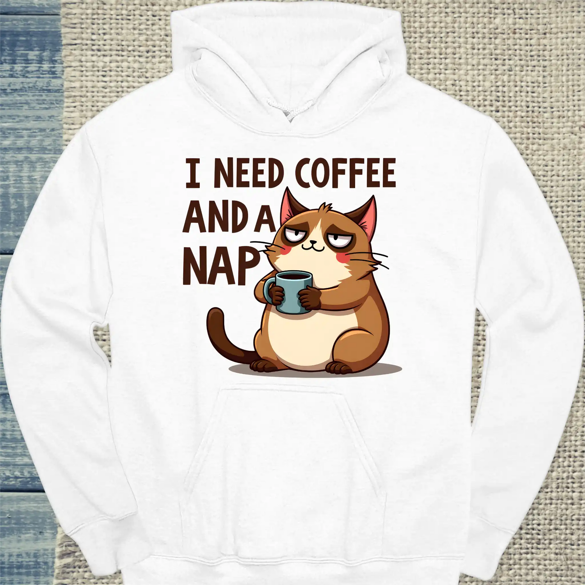 Hoodie - Coffee and a nap - Unisex - Katze & Kaffee Weiß