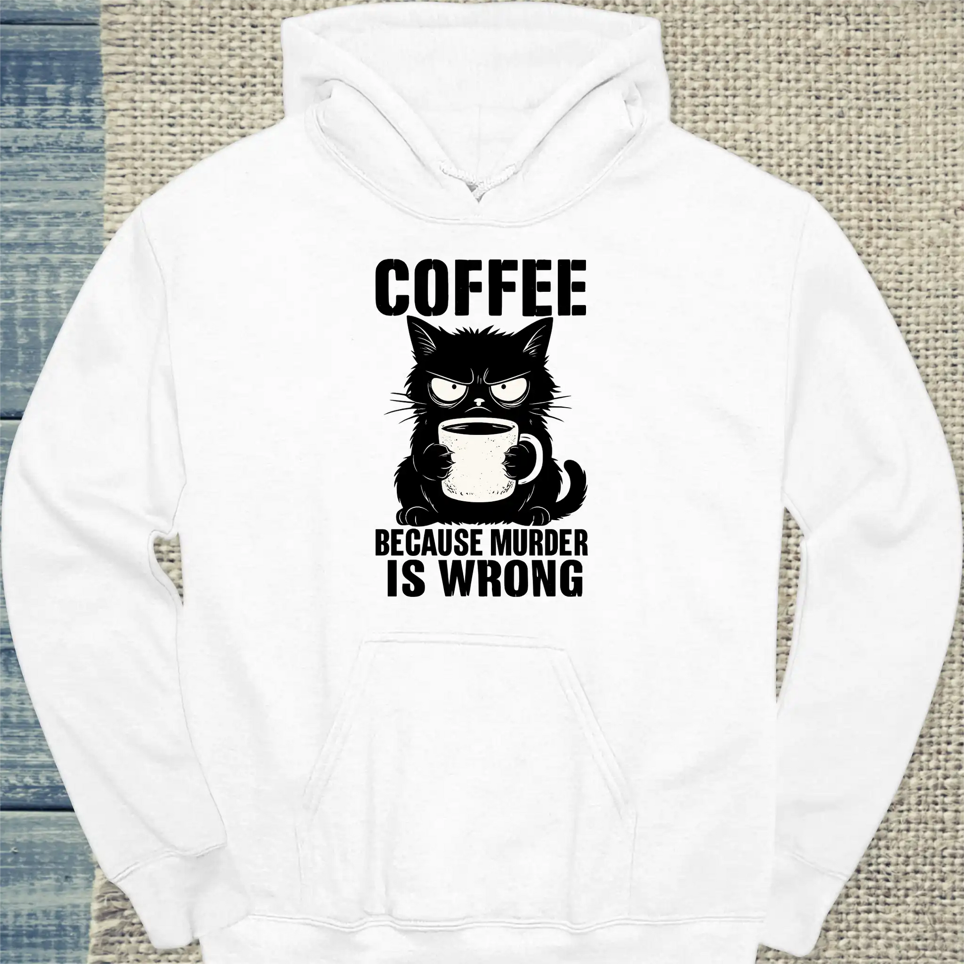 Hoodie - Coffee because murder is wrong - Unisex - Katze & Kaffee Weiß