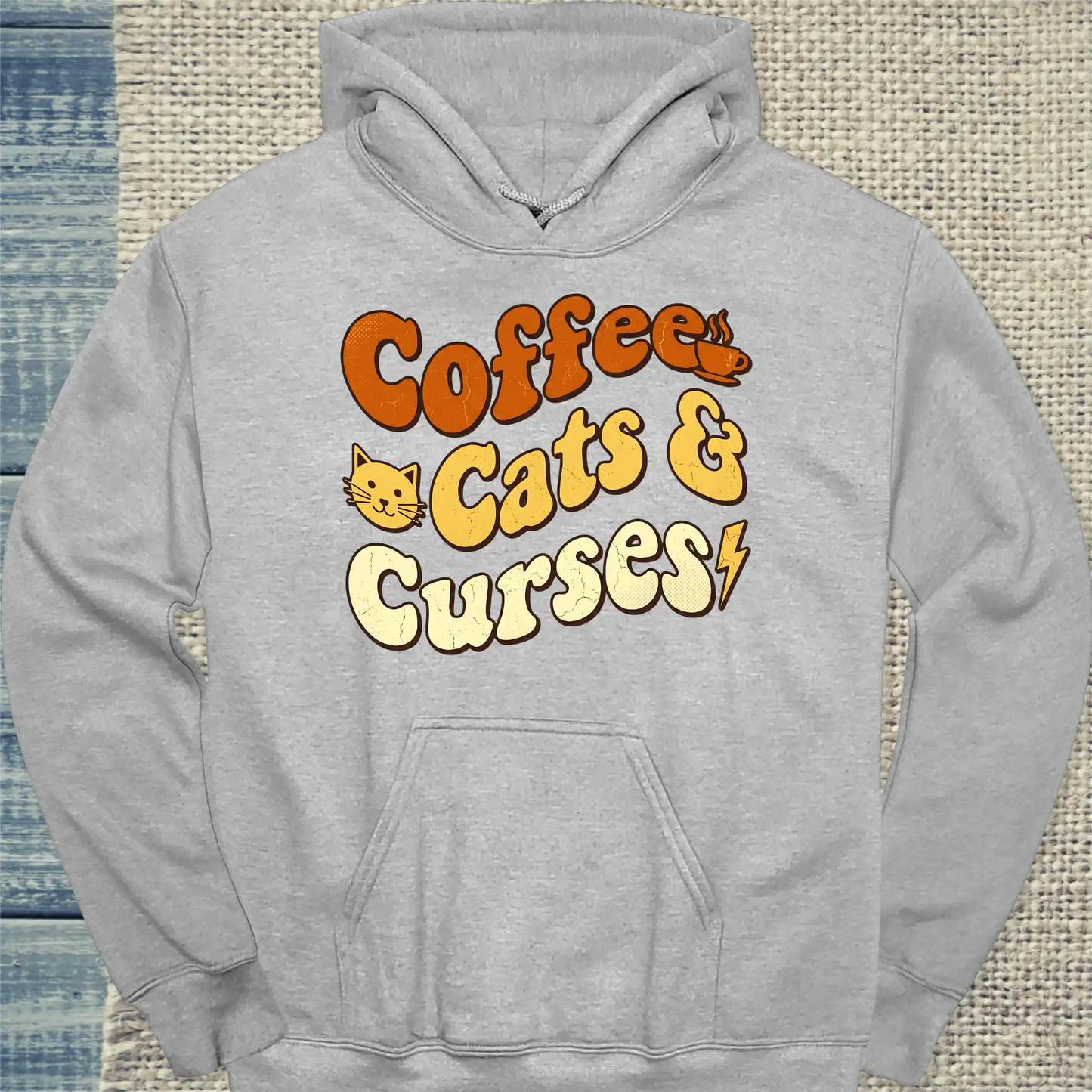 Hoodie - Coffee, Cats & Curses - Unisex - Katze & Kaffee Grau