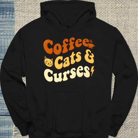 Hoodie - Coffee, Cats & Curses - Unisex - Katze & Kaffee Schwarz