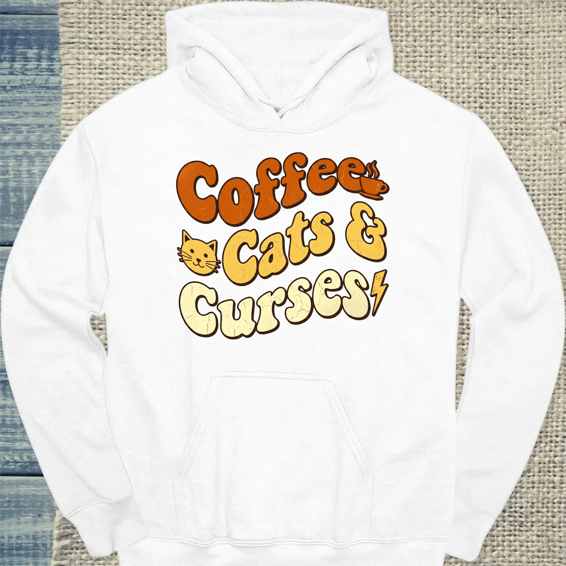 Hoodie - Coffee, Cats & Curses - Unisex - Katze & Kaffee Weiß