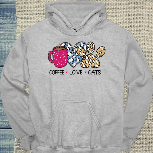 Hoodie - Coffee - Love - Cats - Unisex - Katze & Kaffee Grau