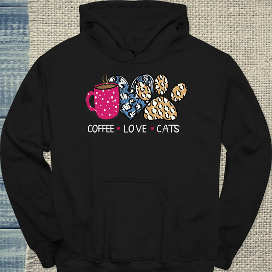 Hoodie - Coffee - Love - Cats - Unisex - Katze & Kaffee Schwarz