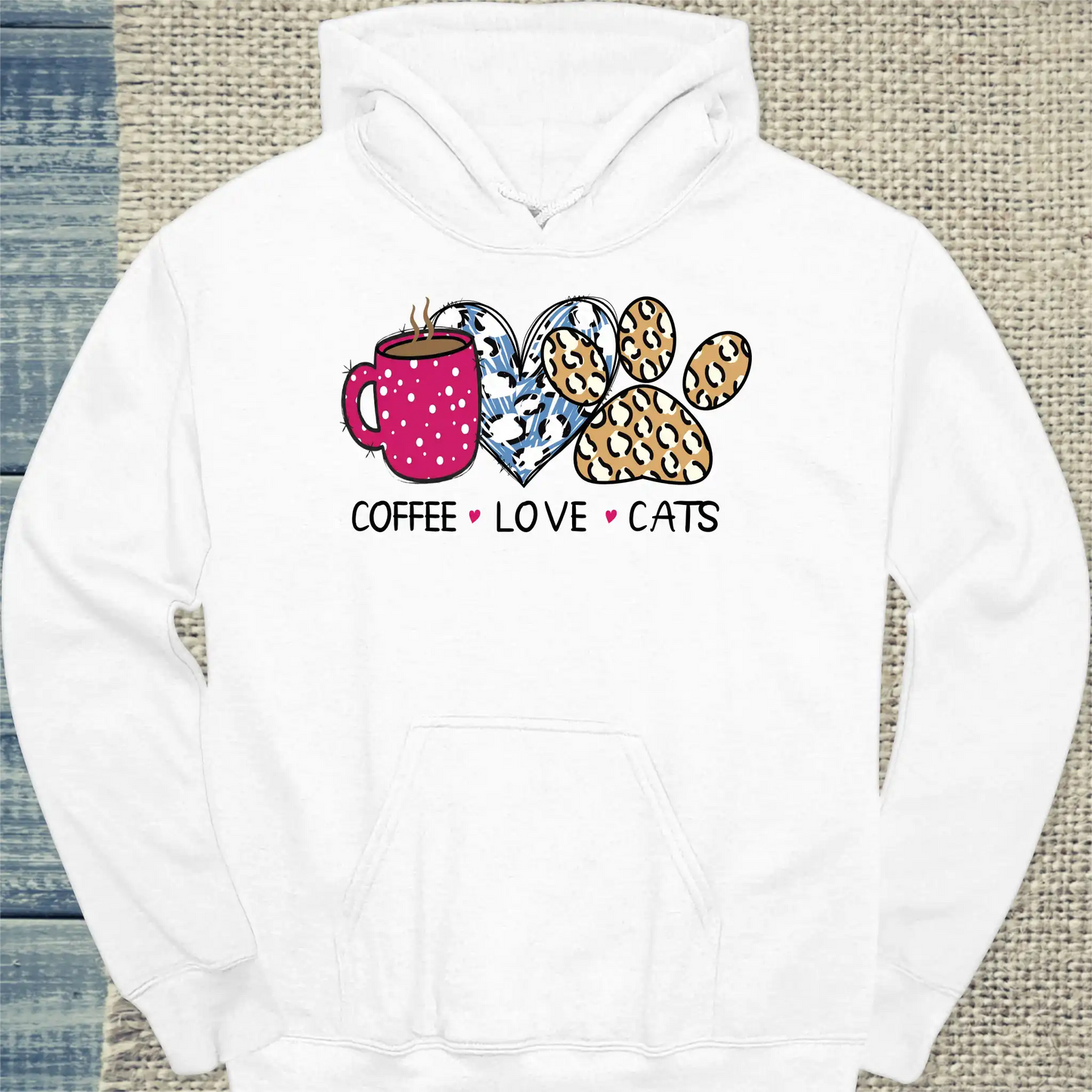 Hoodie - Coffee - Love - Cats - Unisex - Katze & Kaffee Weiß