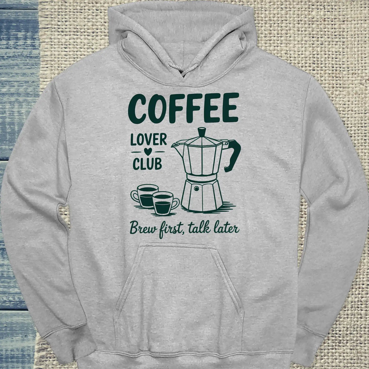 Hoodie - Coffee Lover Club - Brew First Talk Later - Unisex - Kaffee, Black Edition Grau