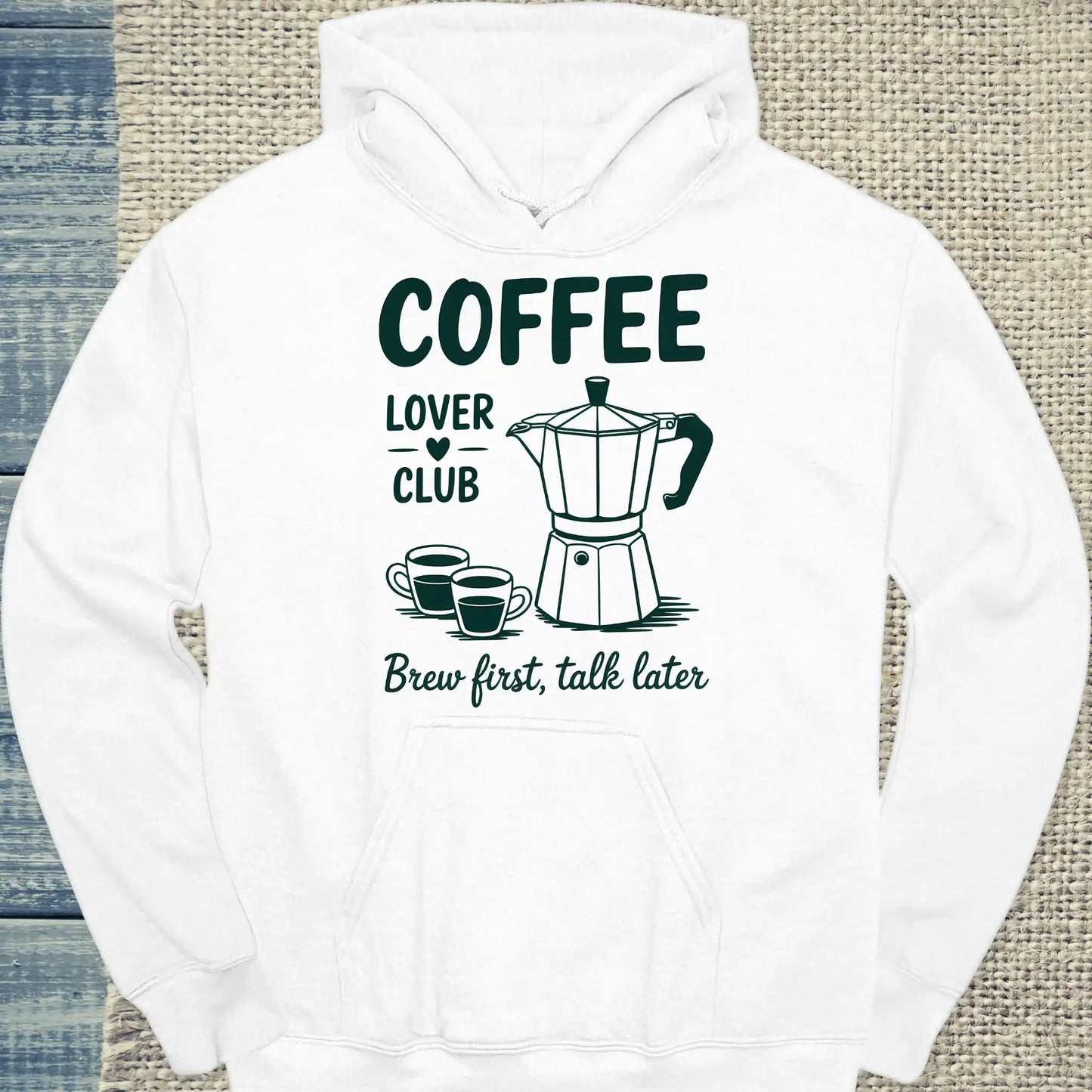 Hoodie - Coffee Lover Club - Brew First Talk Later - Unisex - Kaffee, Black Edition Weiß