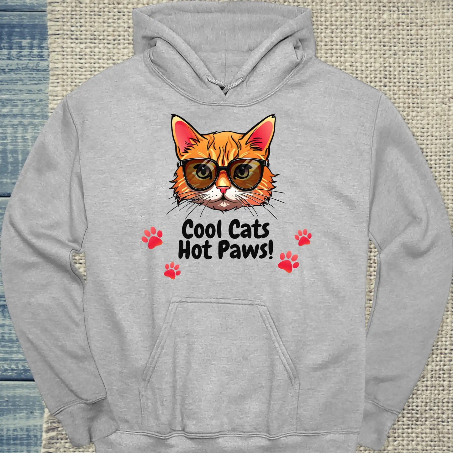 Hoodie - Cool Cats - Hot Paws! - Unisex - Katze Grau