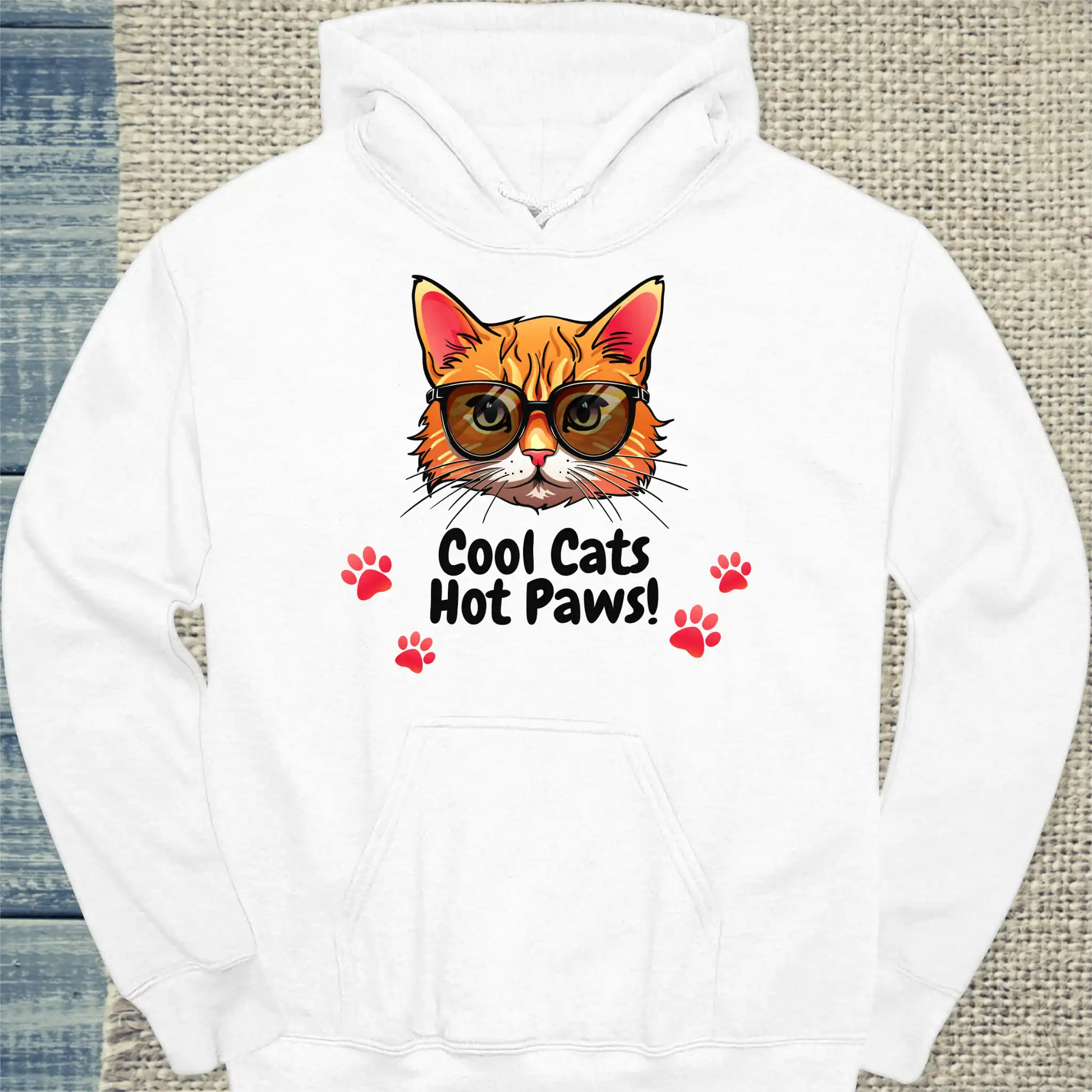 Hoodie - Cool Cats - Hot Paws! - Unisex - Katze Weiß