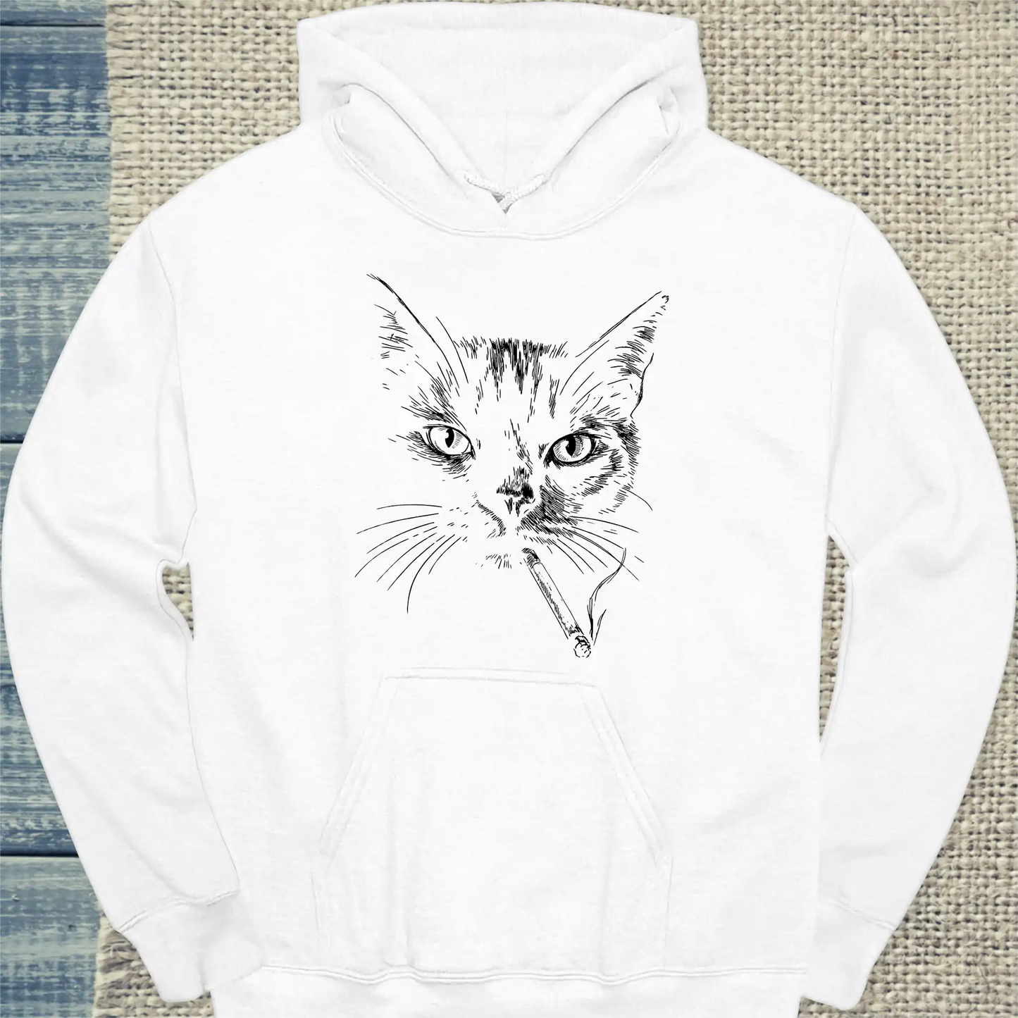 Hoodie - Cool Smoking Cat - Unisex - Katze Weiß
