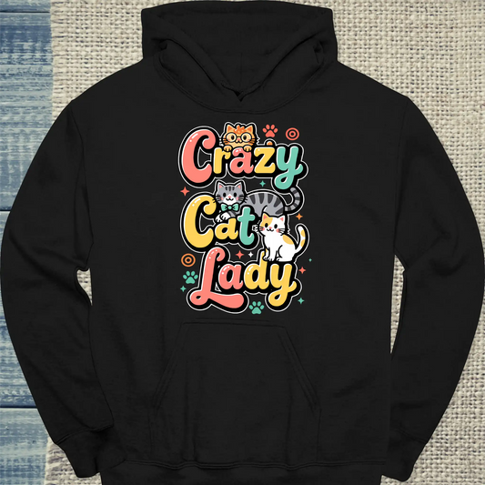 Hoodie - Crazy Cat Lady - farbenfroh - Unisex - Katze, Cat Lady Schwarz
