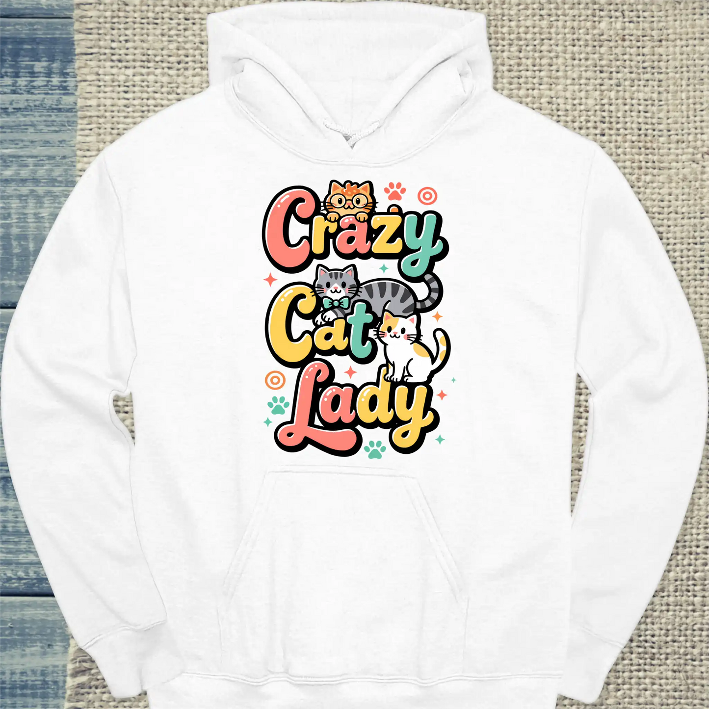 Hoodie - Crazy Cat Lady - farbenfroh - Unisex - Katze, Cat Lady Weiß