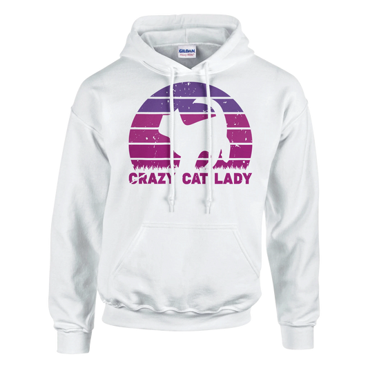 Hoodie - CRAZY CAT LADY - Retro - Unisex - Kaffee, Cat Lady Weiß