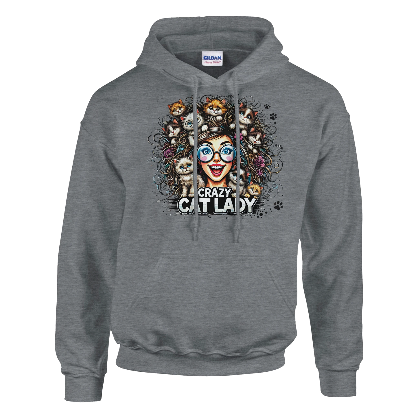 Hoodie - Crazy Cat Laydy - bunt - Unisex - Kaffee, Cat Lady Grau