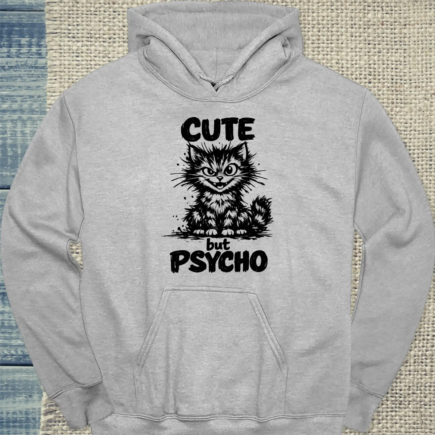 Hoodie - Cute but Psycho - Unisex - Katze Grau