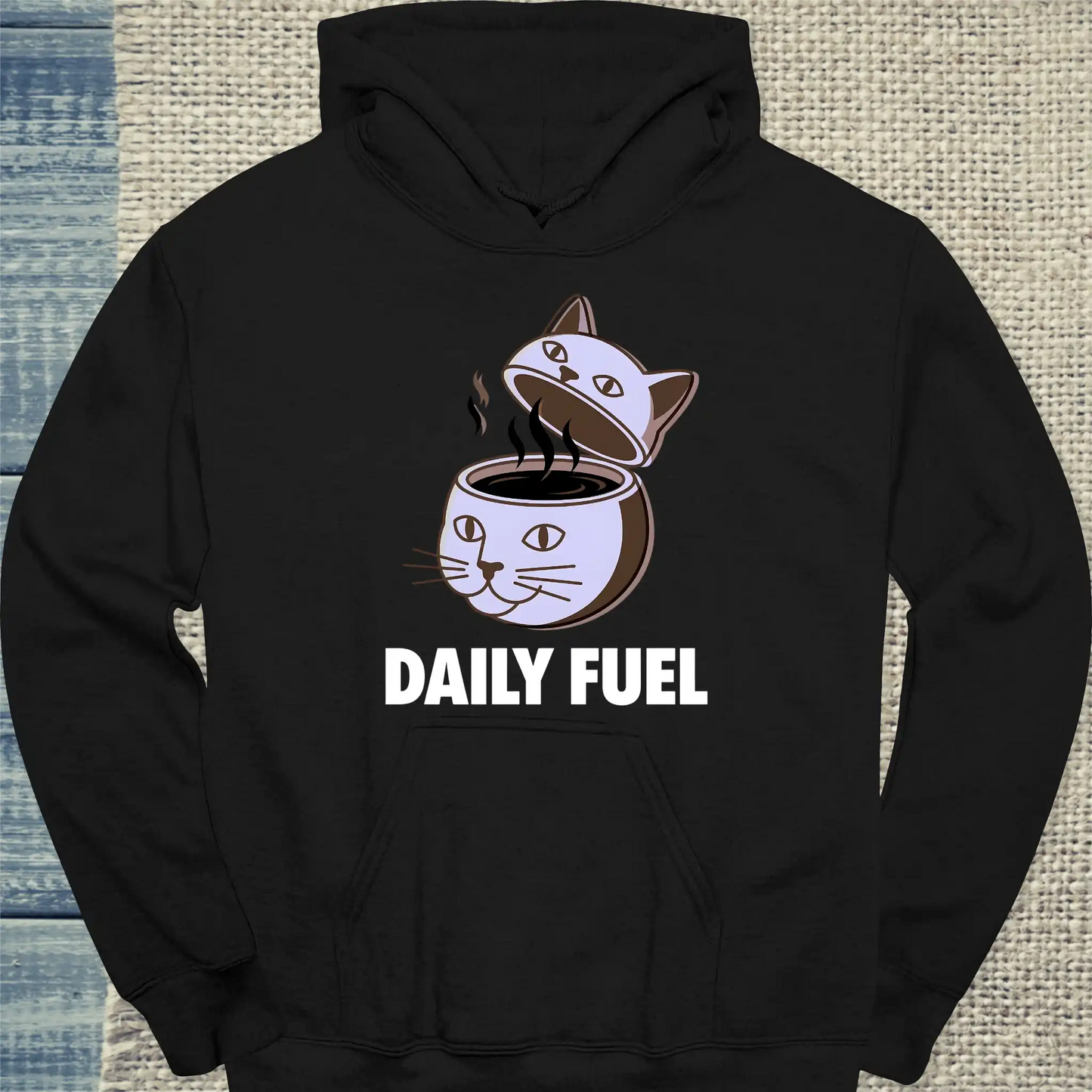 Hoodie - DAILY FUEL - Unisex - Katze & Kaffee Schwarz