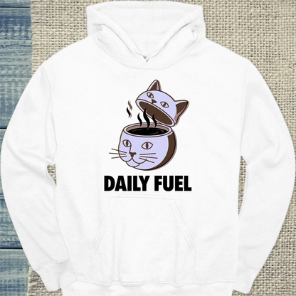 Hoodie - DAILY FUEL - Unisex - Katze & Kaffee Weiß