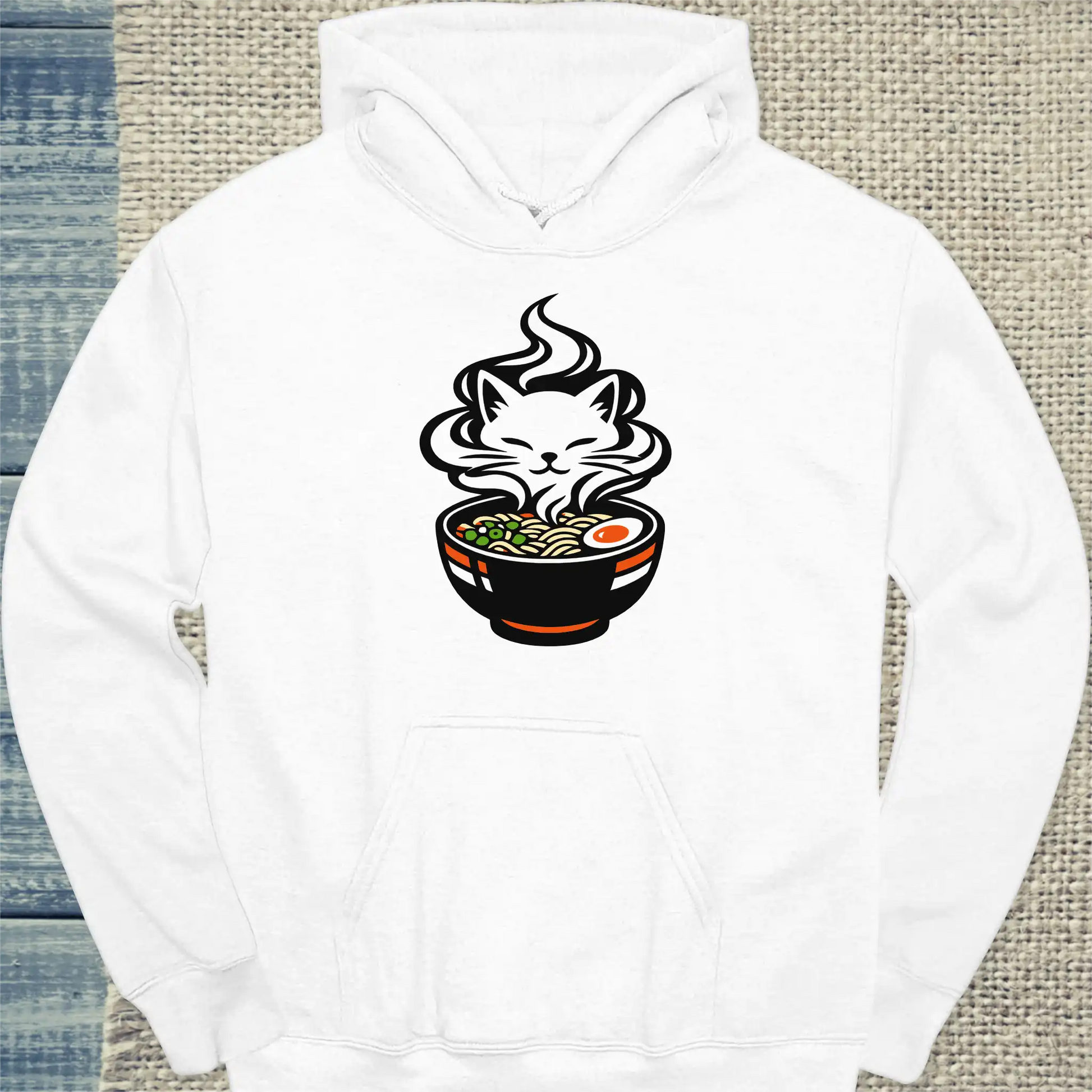 Hoodie - Das Brodeln - Unisex - Katze, Ramen Weiß