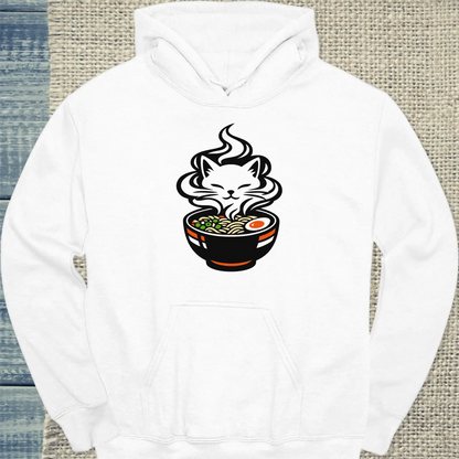 Hoodie - Das Brodeln - Unisex - Katze, Ramen Weiß