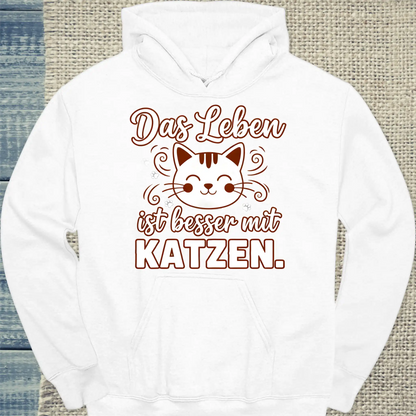 Hoodie - Das leben ist besser mit Katzen - Unisex - Katze Weiß
