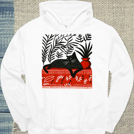 Hoodie - Das rote Zimmer mit Katze - Unisex - Katze Weiß