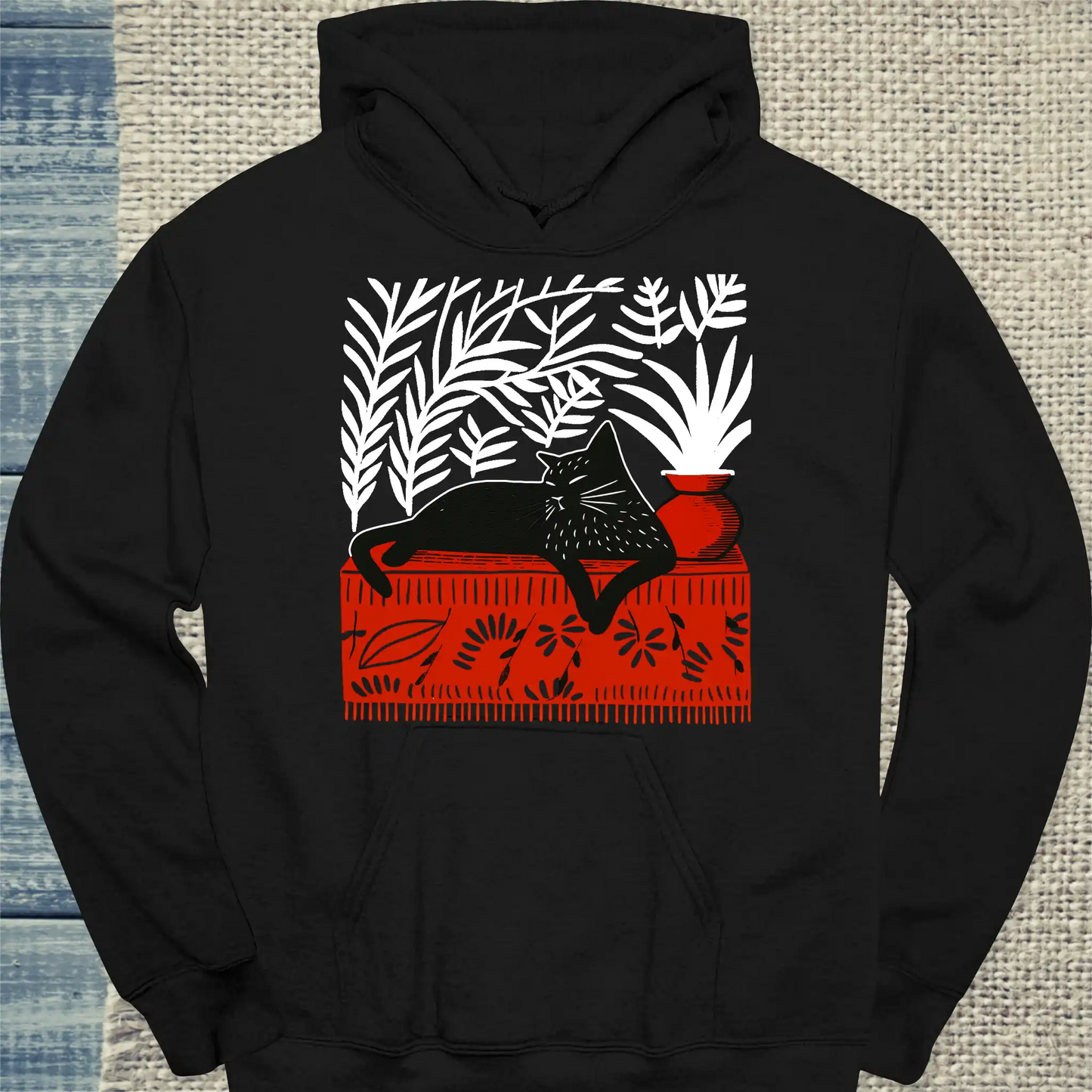 Hoodie - Das rote Zimmer mit Katze - Unisex - Katze