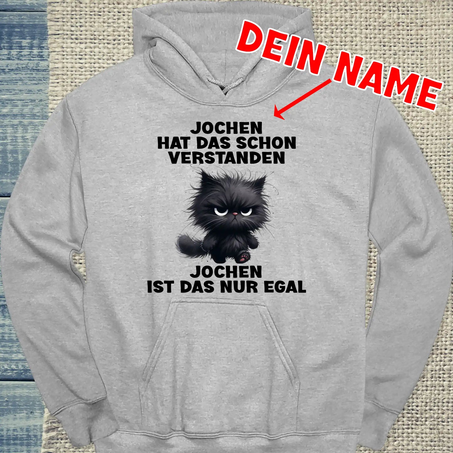Hoodie - DEIN NAME - Nur egal - Unisex - Katze Grau