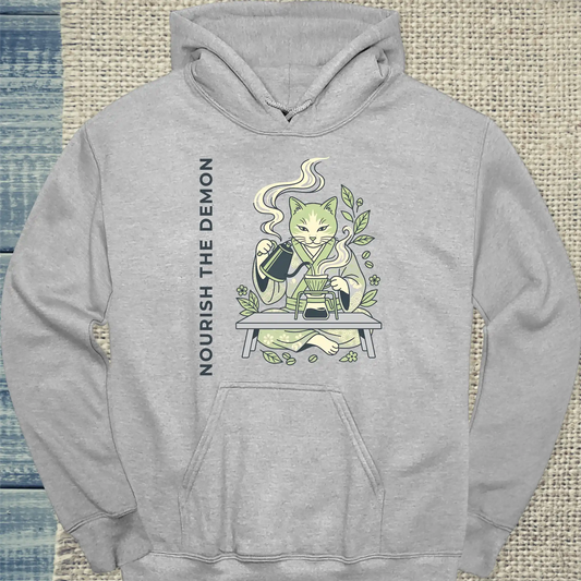 Hoodie - Demon - Unisex - Katze & Kaffee Grau