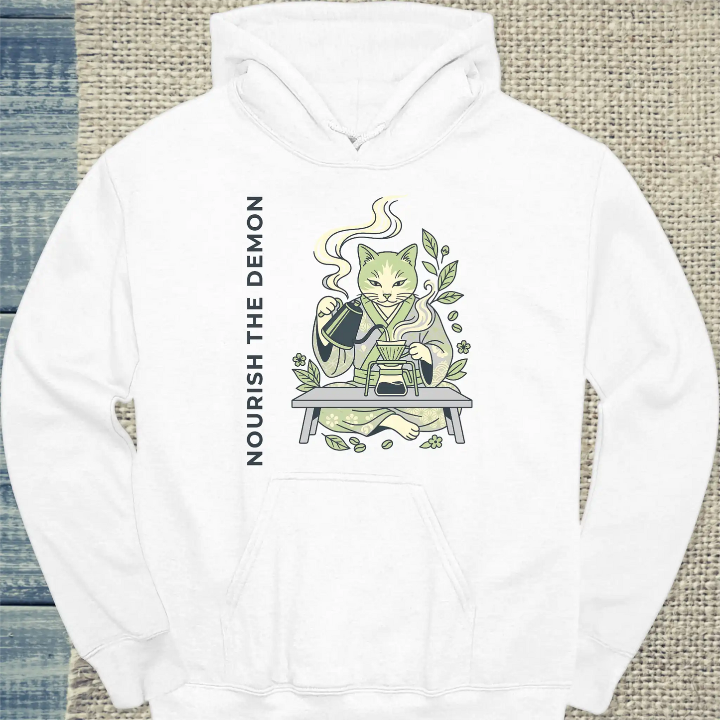 Hoodie - Demon - Unisex - Katze & Kaffee Weiß