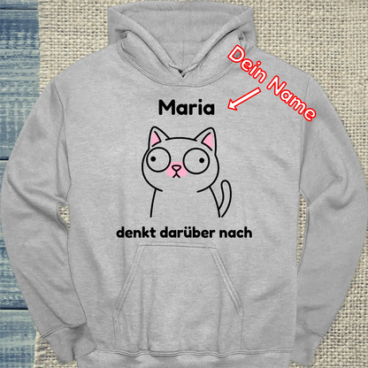 Hoodie - denkt darüber nach - Unisex - Katze, Personalisiert Grau