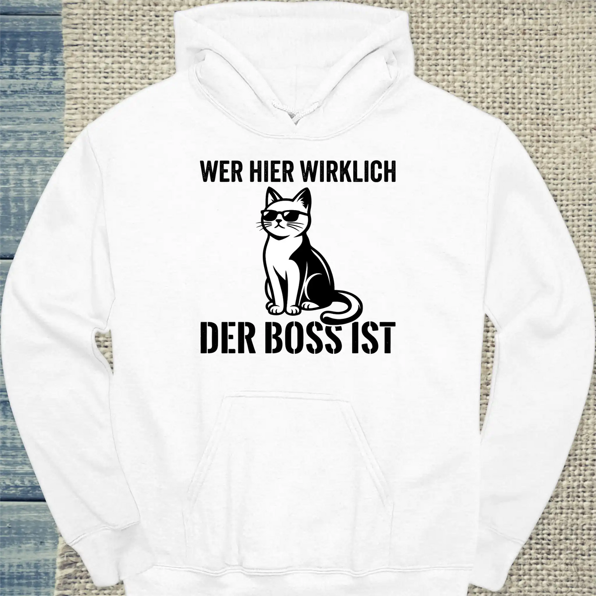 Hoodie - Der Boss - Unisex - Katze Weiß