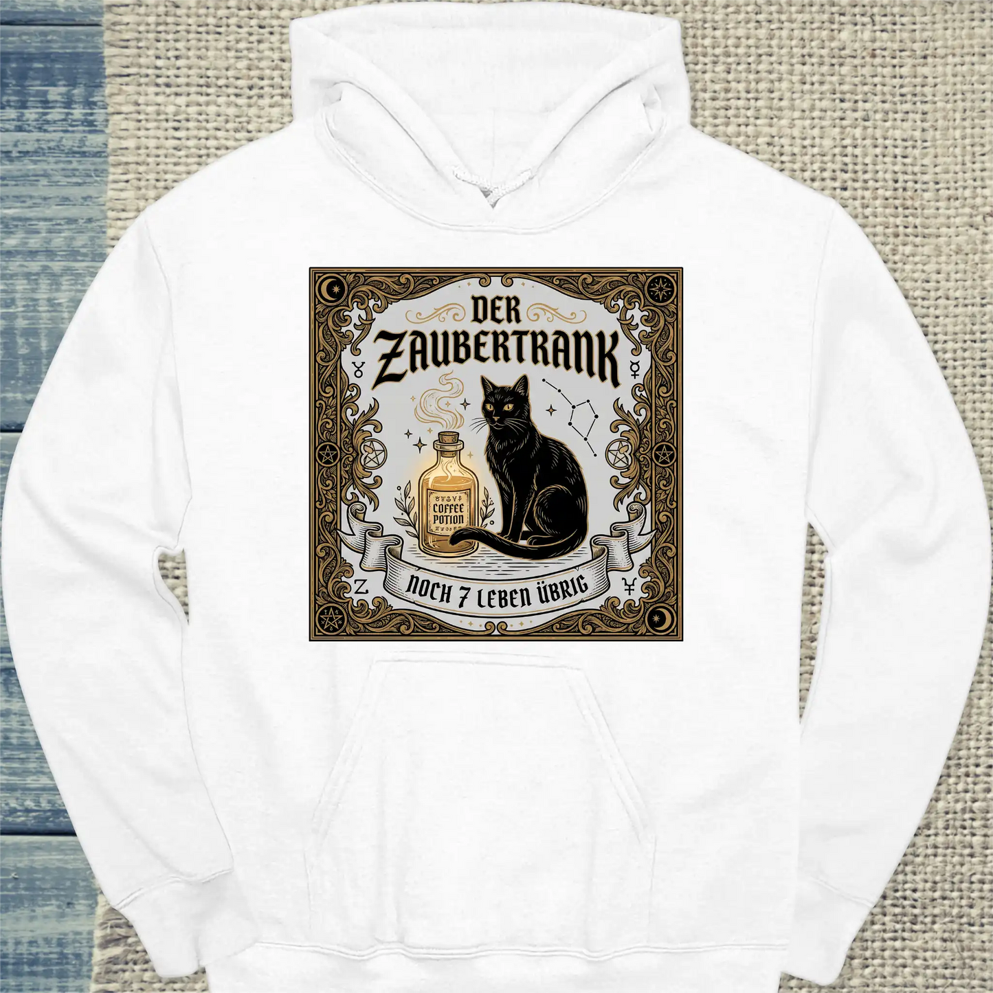 Hoodie - Der Zaubertrank - Unisex - Katze & Kaffee Weiß