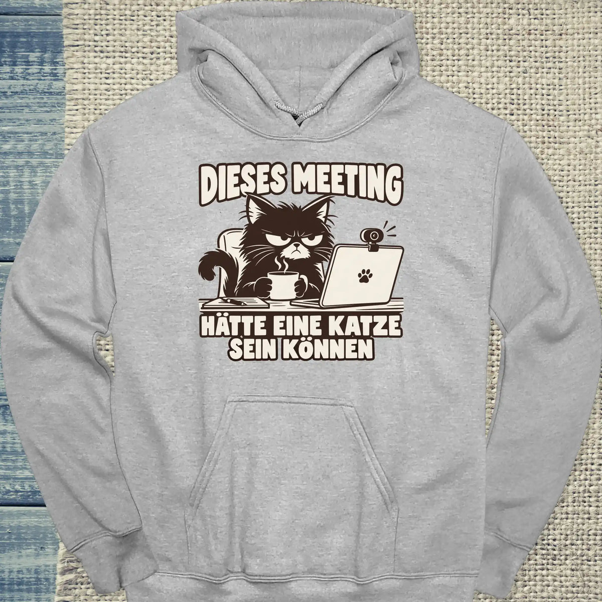 Hoodie - Dieses Meeting - Unisex - Katze Grau
