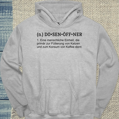 Hoodie - Dosenöffner - Unisex - Katze & Kaffee Grau