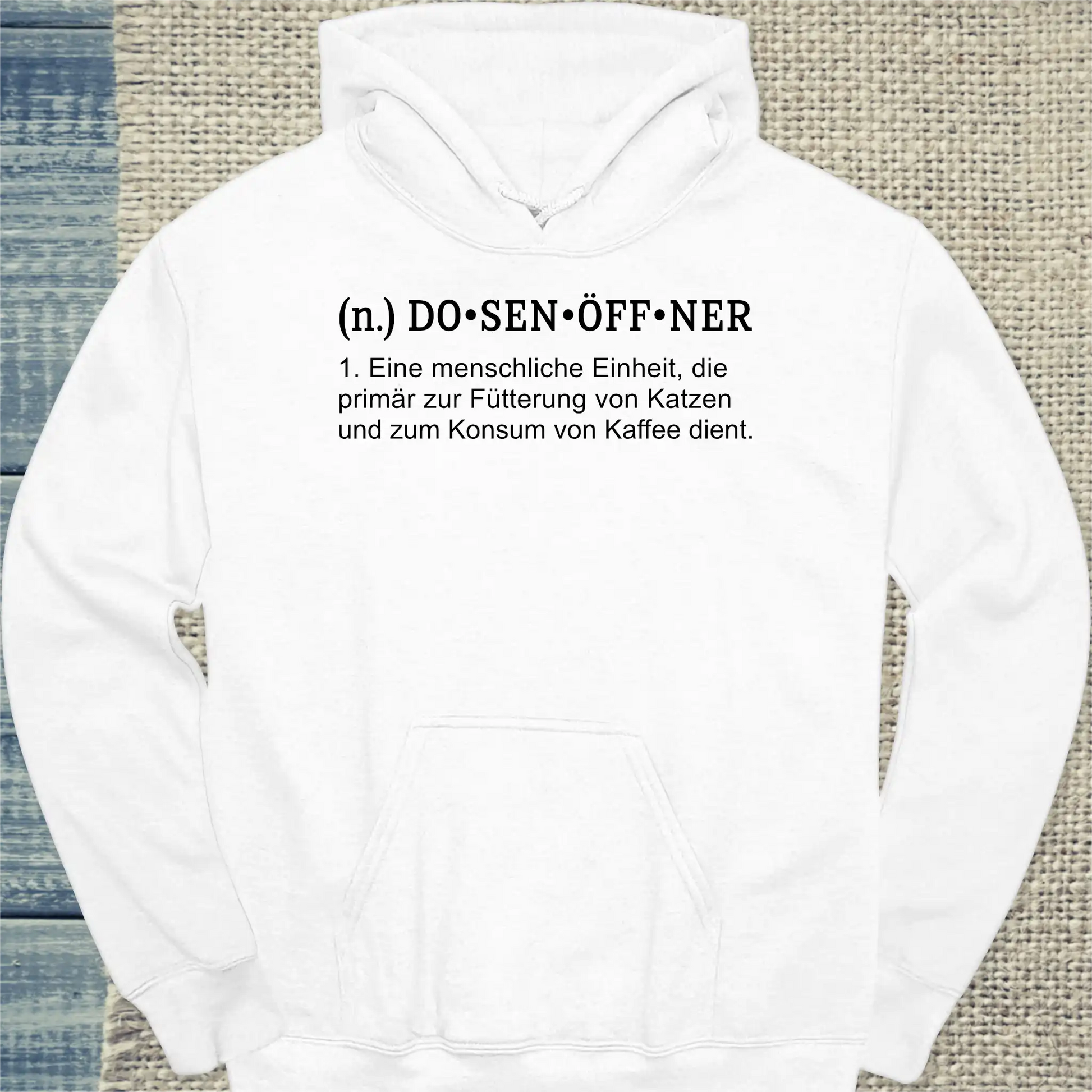 Hoodie - Dosenöffner - Unisex - Katze & Kaffee Weiß